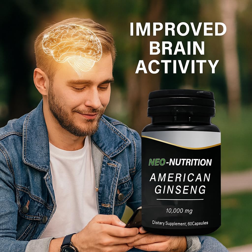 NEO-NUTRITION American Ginseng 10,000mg Ginseng Root Extract Capsules, 60 Capsules