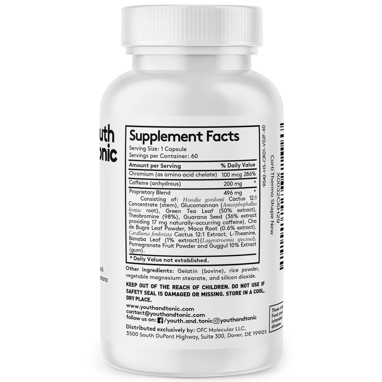 Youth & Tonic Weight Loss Pills for Women & Men, Energy & Caffeine Pills Capsule, 60 Count