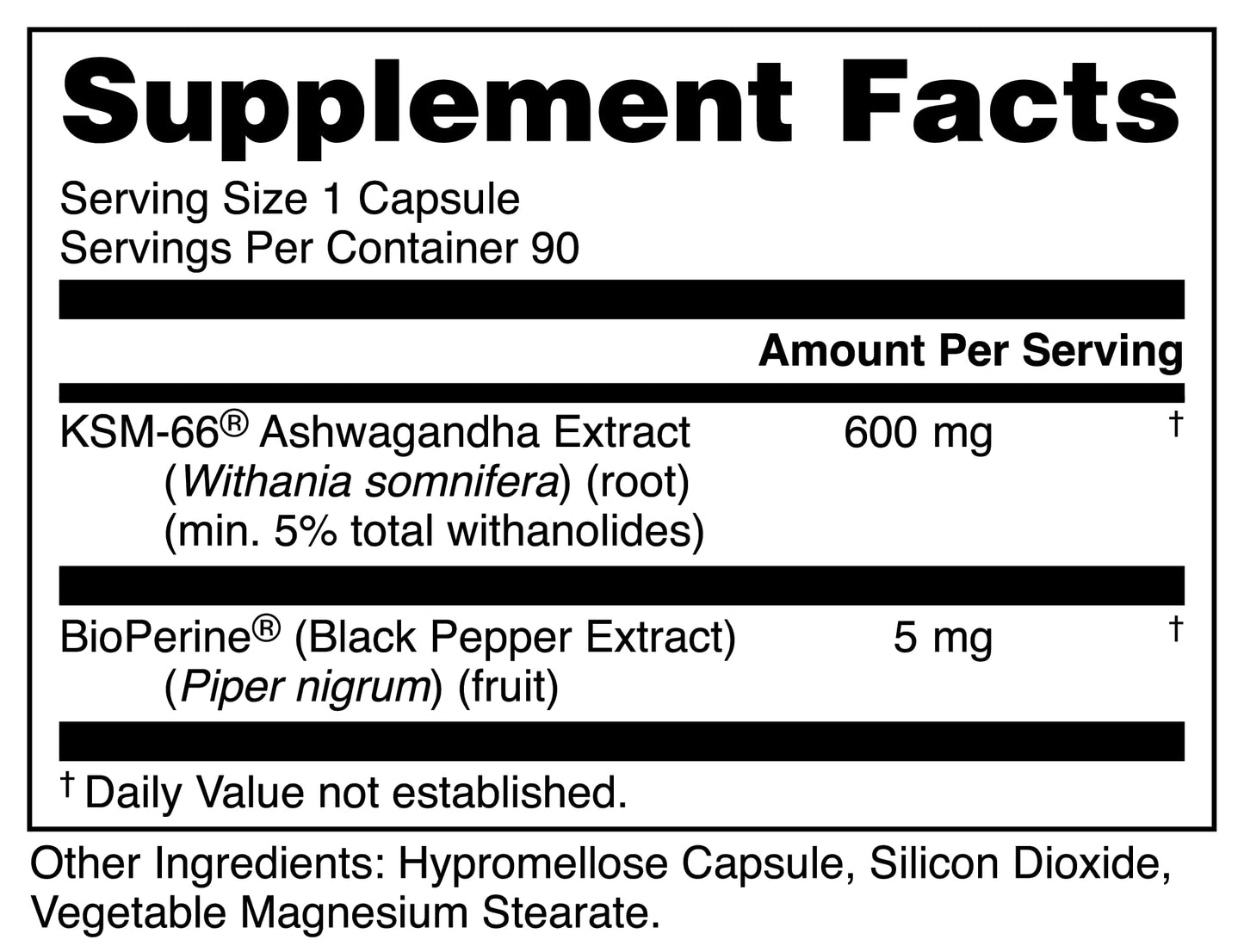 Bucked Up Ashwagandha (KSM-66®) + Bioperin Capsules 90 Count