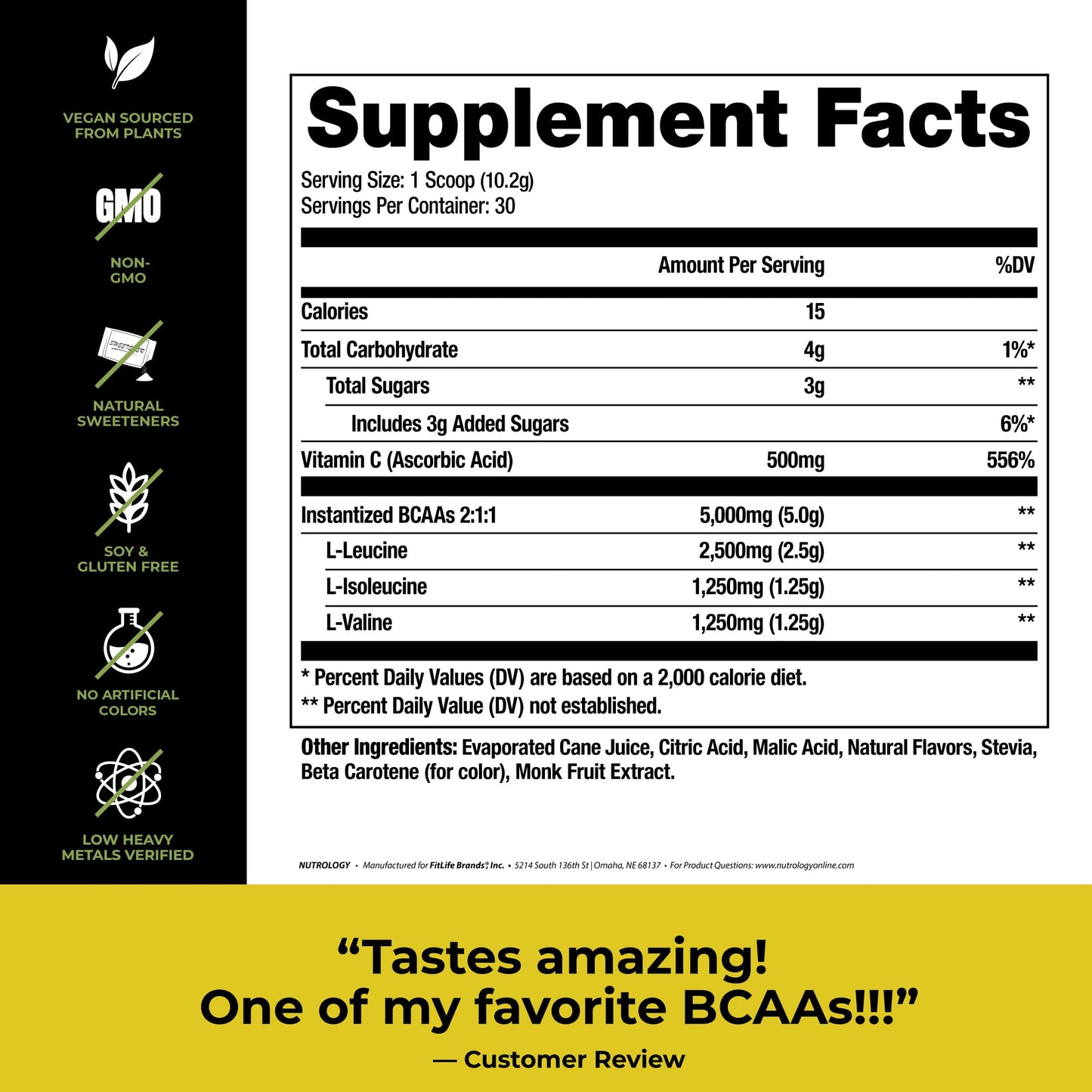Nutrology Beet Natural O2 Pre Workout Powder (30 Servings), BCAA Natural, Plant Based BCAA Powder