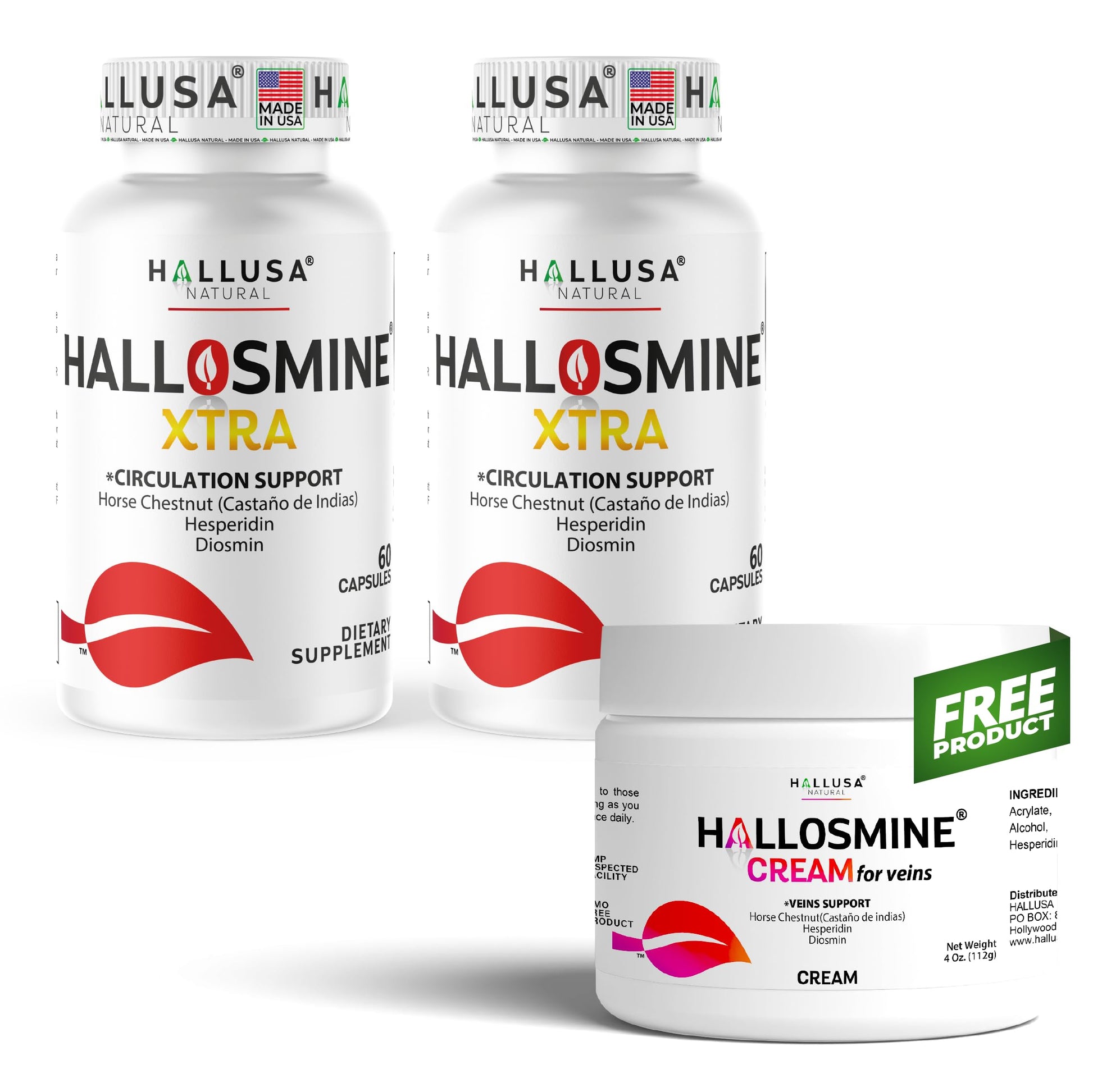 Hallusa Natural Hallosmine Xtra 850mg Diosmin, Hesperidin, Horse Chesnut Extra Strength Circulation & Vein Support Supplement Capsule, 120 Capsules