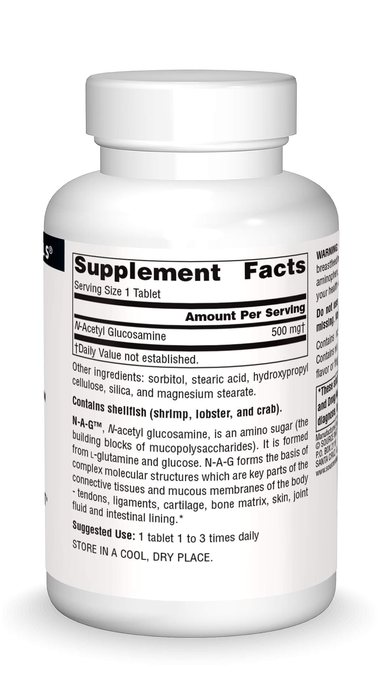 Source Naturals N-A-G 500 mg N-Acetyl Glucosamine for Connective Tissue Support Tablet, 120 Tablets