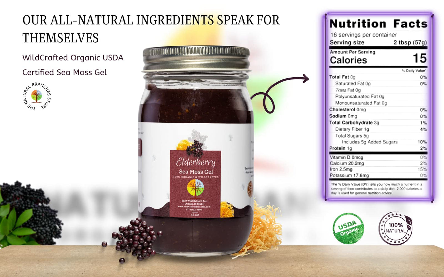 The Natural Branches Organic Elderberry Sea Moss Gel Softgel 1 Count