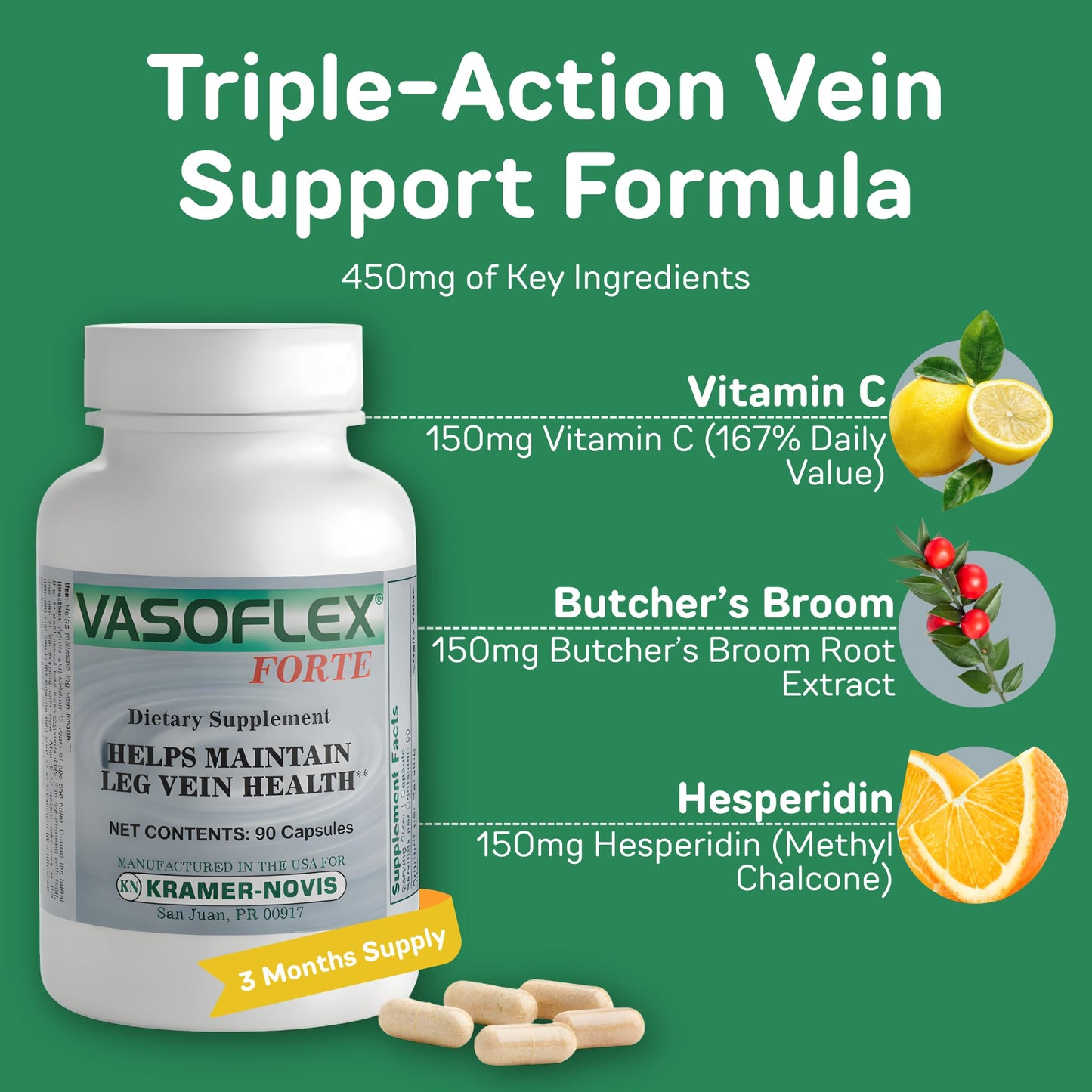 Vasoflex Forte Leg Vein Health Supplement Capsules, 90 Count