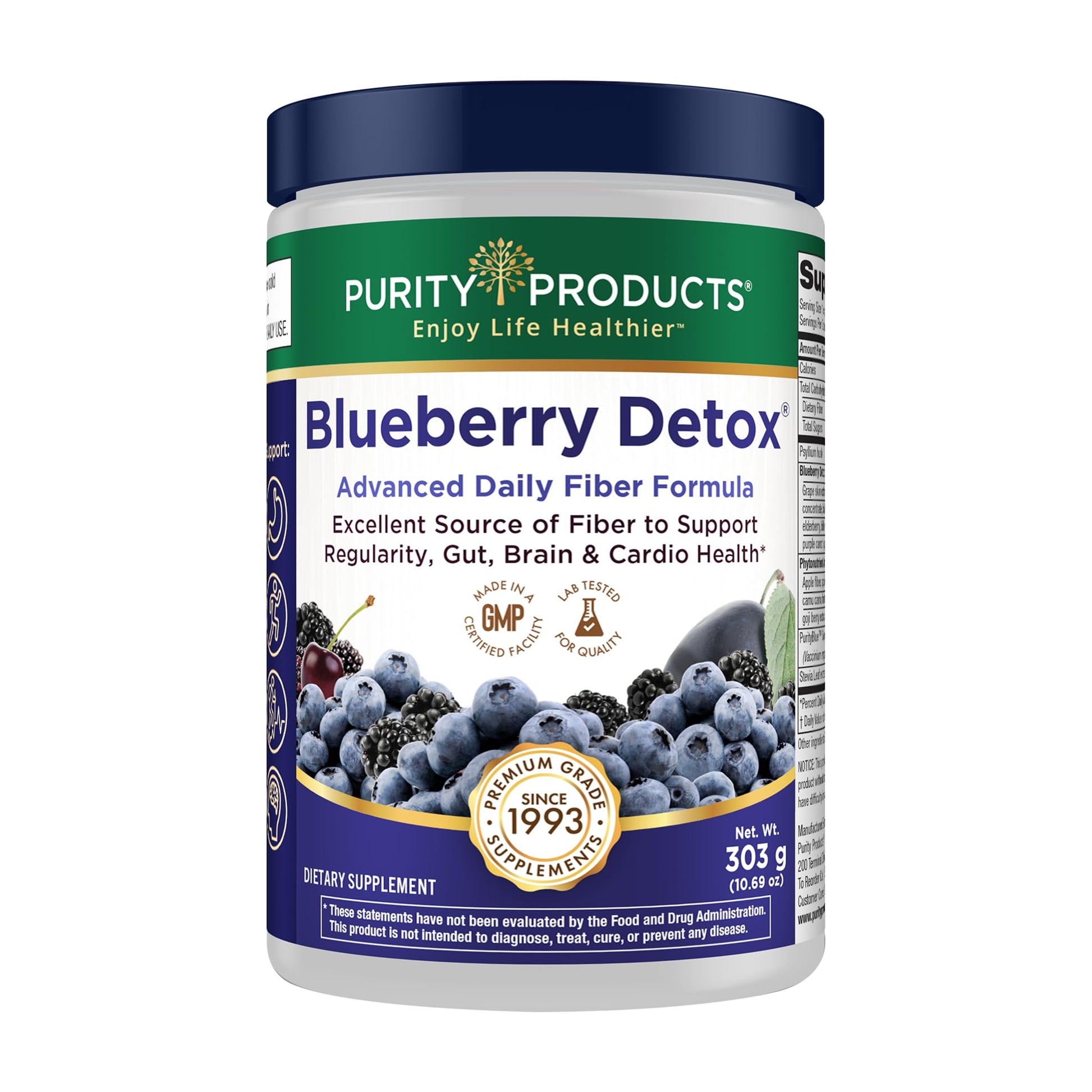 Purity Products Advanced Blueberry Detox Daily Fiber Formula Powder 10.69 Ounce