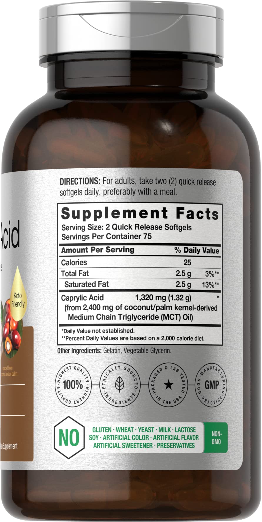 Horbäach Caprylic Acid Supplement 1320mg Softgel Capsules, 150 Count