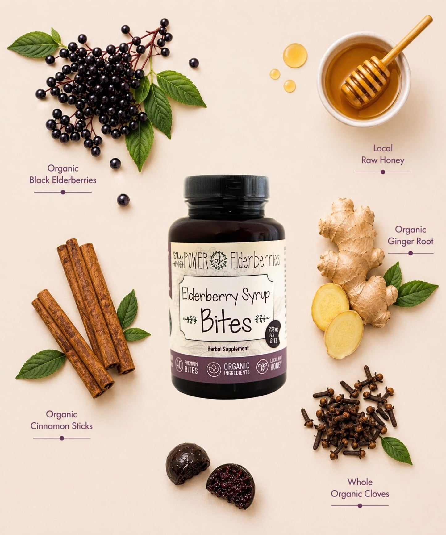 The POWER of Elderberries Elderberry Syrup Bites Gummy Chewable 40 Count