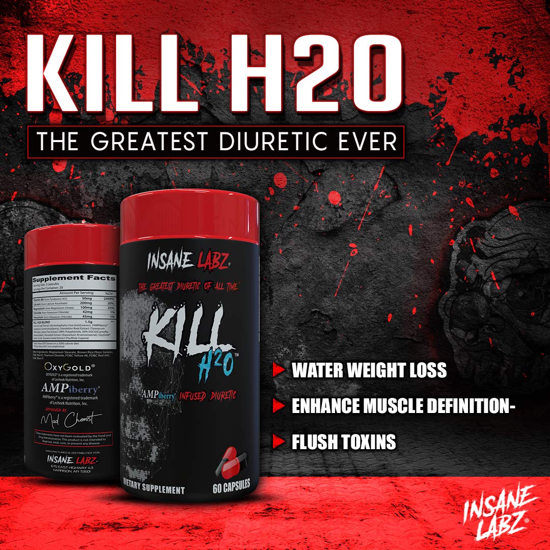 Insane Labz Kill H2O AMPiberry Infused Diuretic Capsule, 60 Count