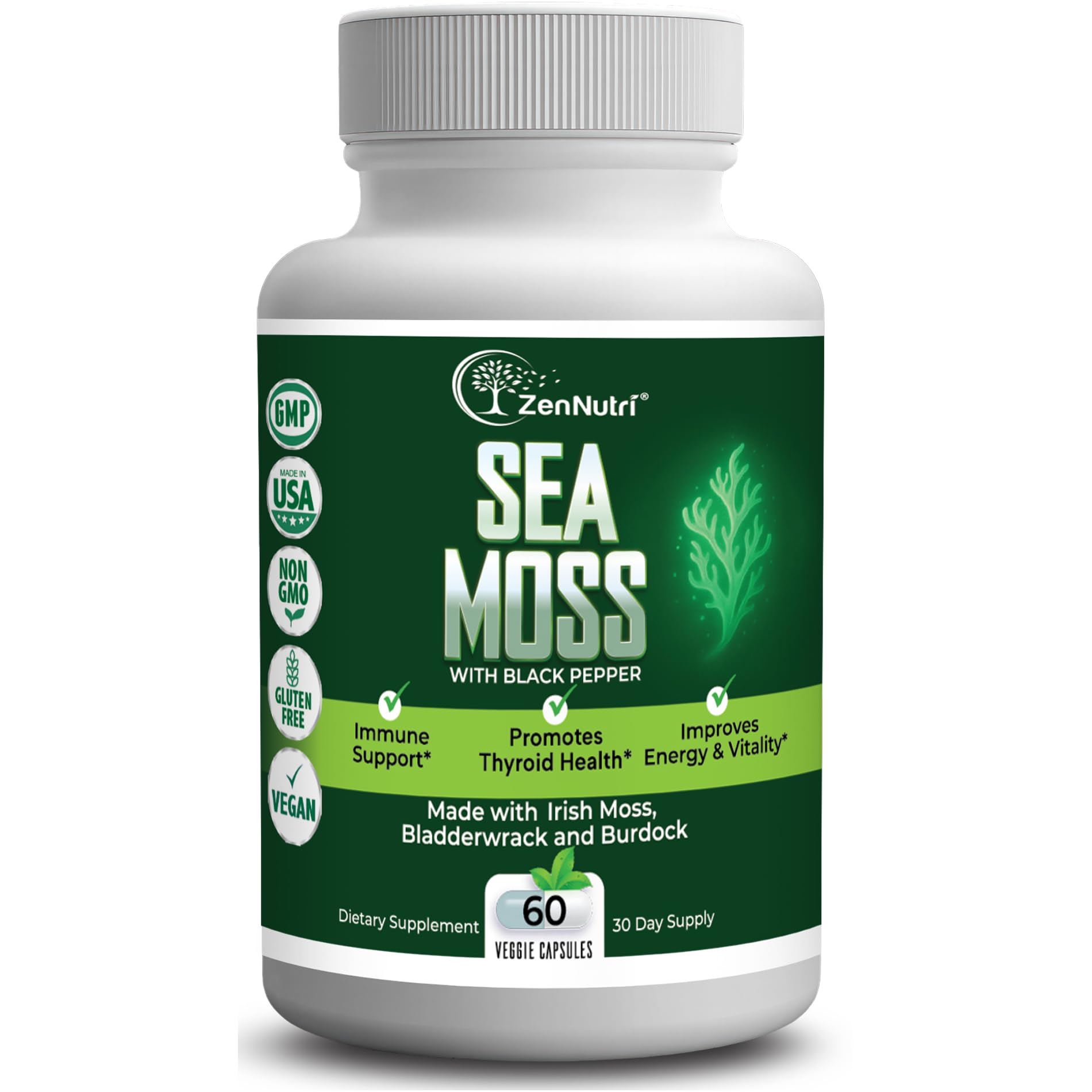 ZenNutri Organic Sea Moss Capsules, 60 Count