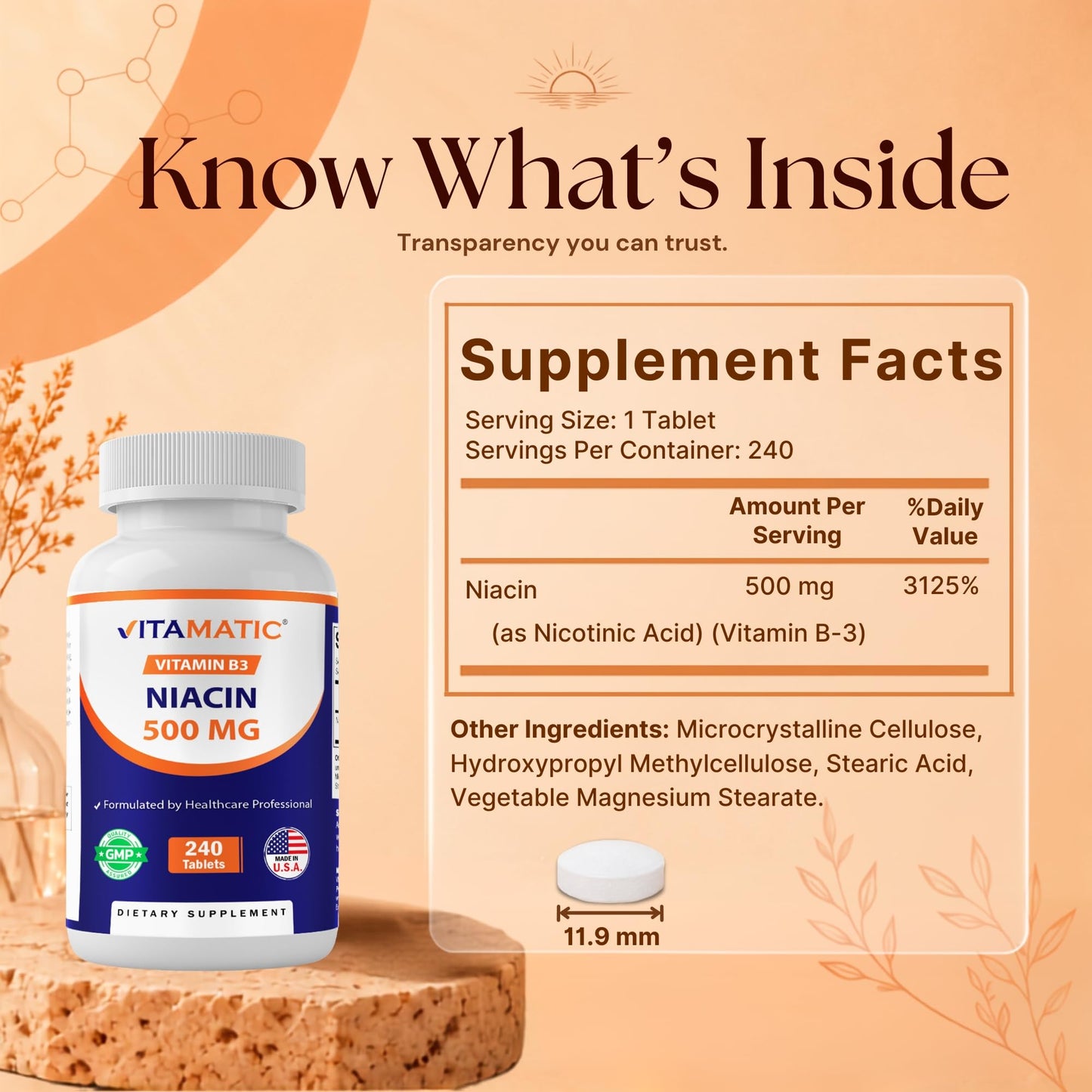 Vitamatic Niacin (Vitamin B3) 500mg 240 Tablets