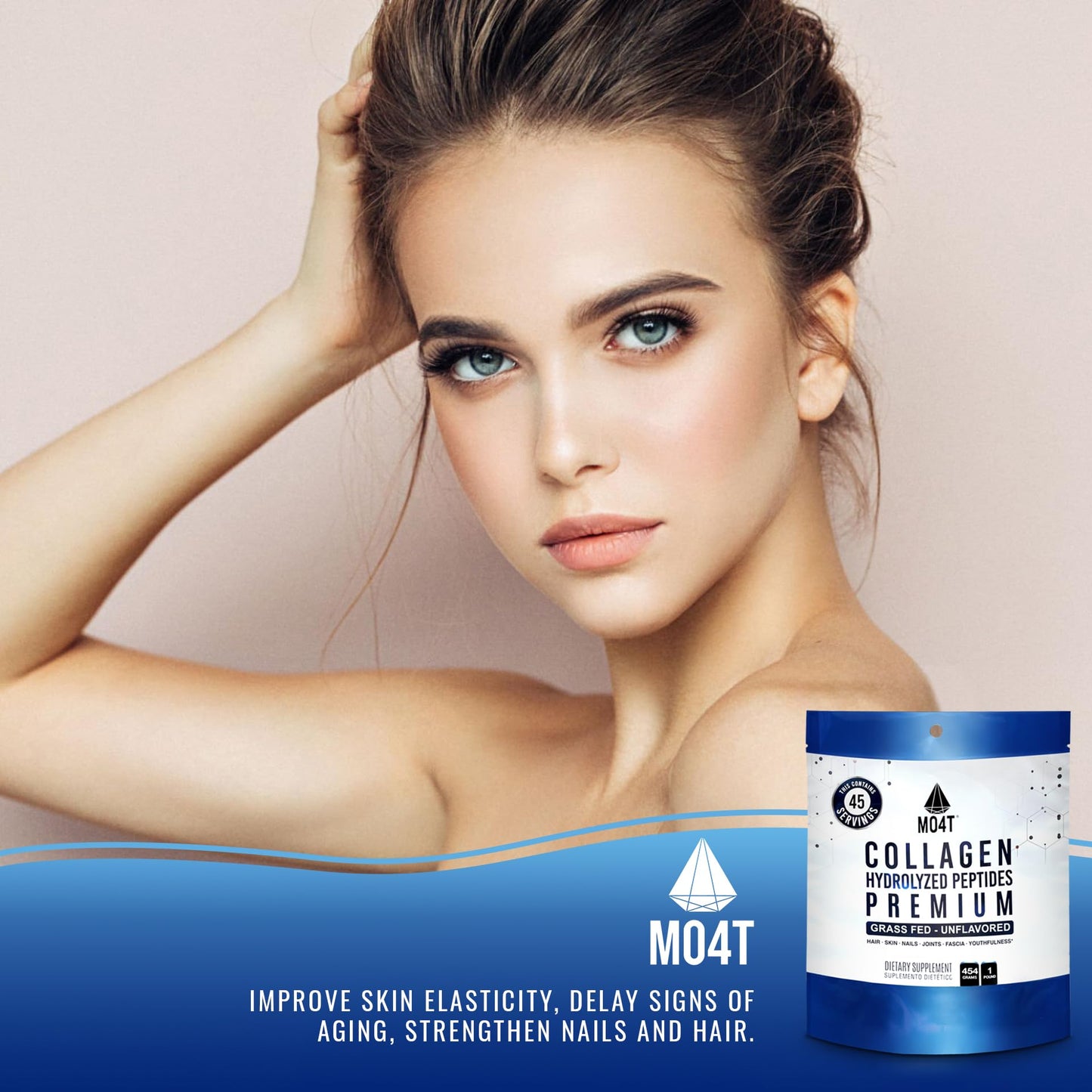MOMOF4TRANSFORM MO4T Collagen Peptides Collagen Powder - Hydrolyzed Collagen - Grass-Fed - Unflavored, 1 Pound, 16