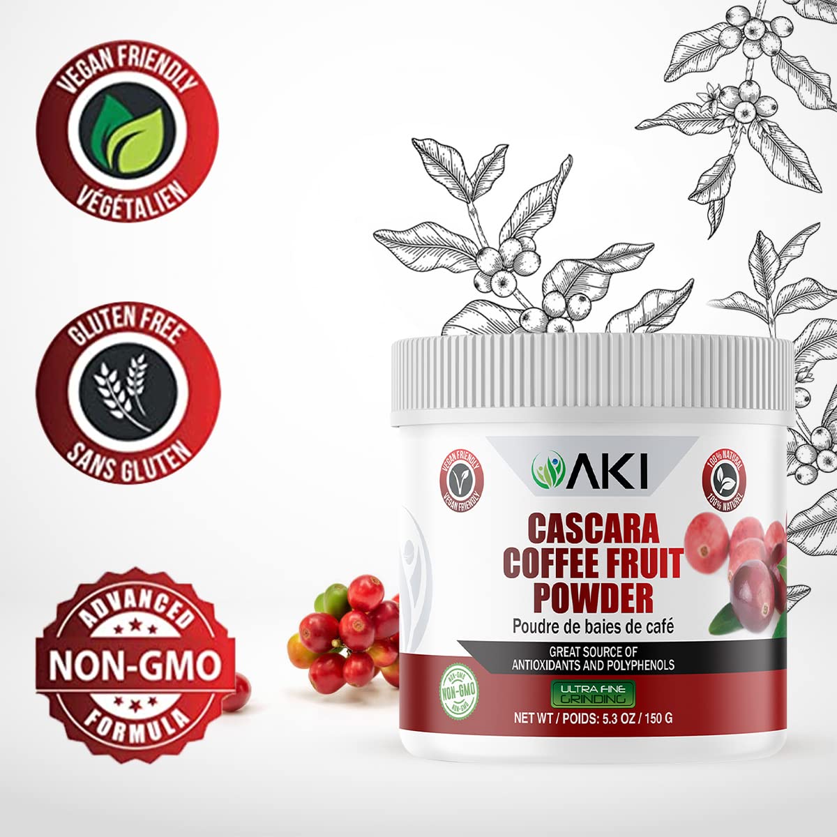 AKI Organic Cascara Coffee Fruit Extract Powder 5.3 oz