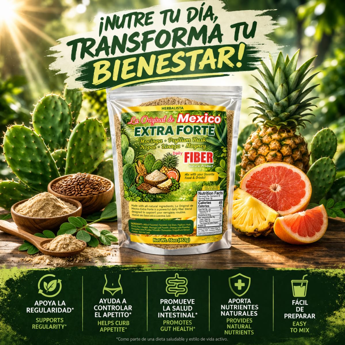 HERBALISTA La Original de Mexico Extra Forte Daily Fiber Powder, 16 oz