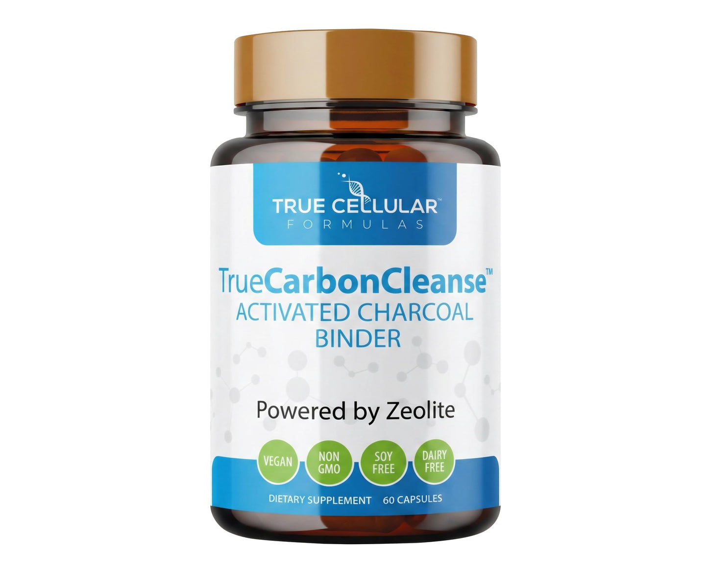 True Cellular Formulas Gut Detox & Liver Cleanse - Organic Activated Charcoal with Clinoptilolite Zeolite Binder - TrueCarbonCleanse Carbon Supplement 60 Capsules