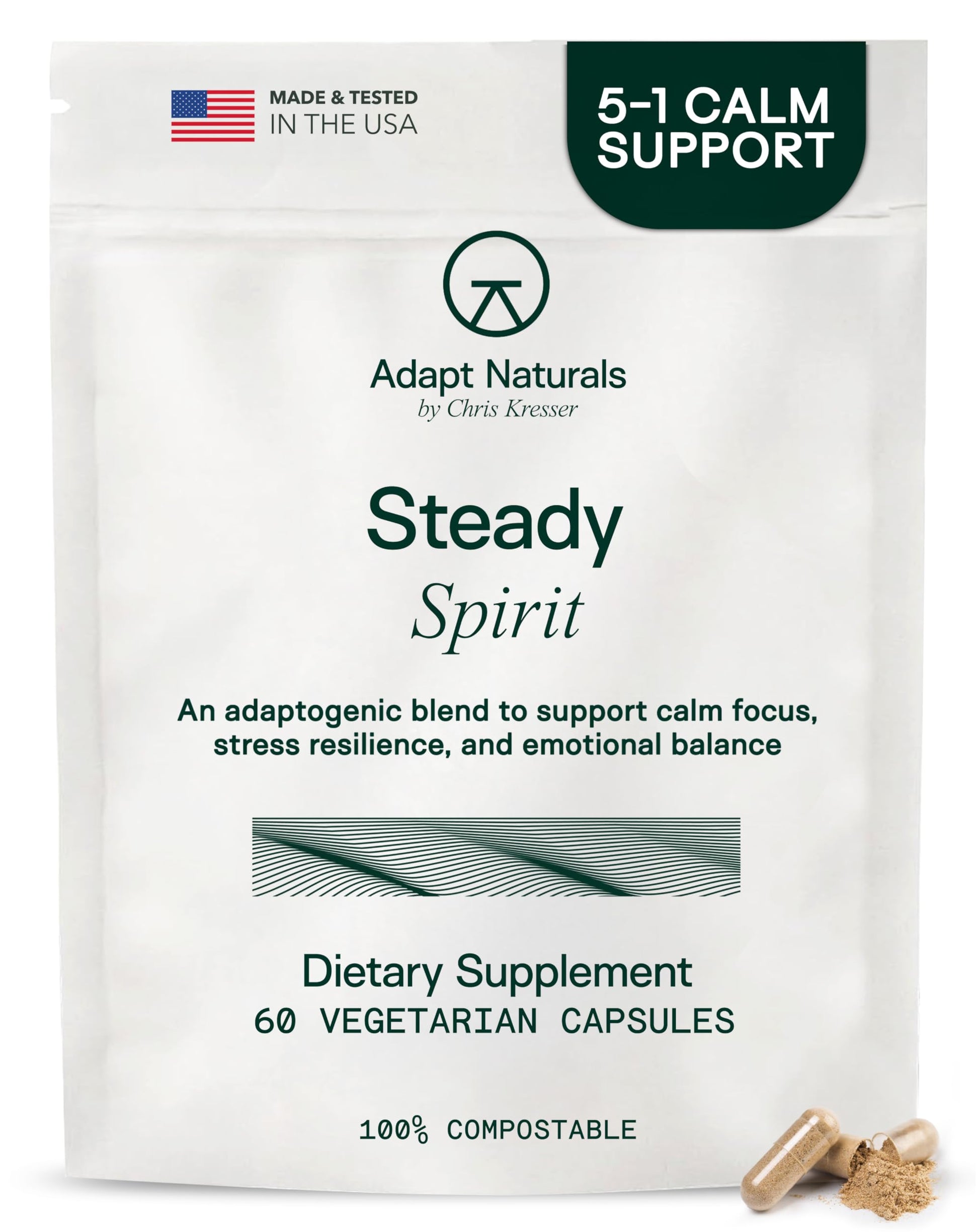 Adapt Naturals Steady Spirit Stress, Anxiety & Mood Support Capsule 60 Count