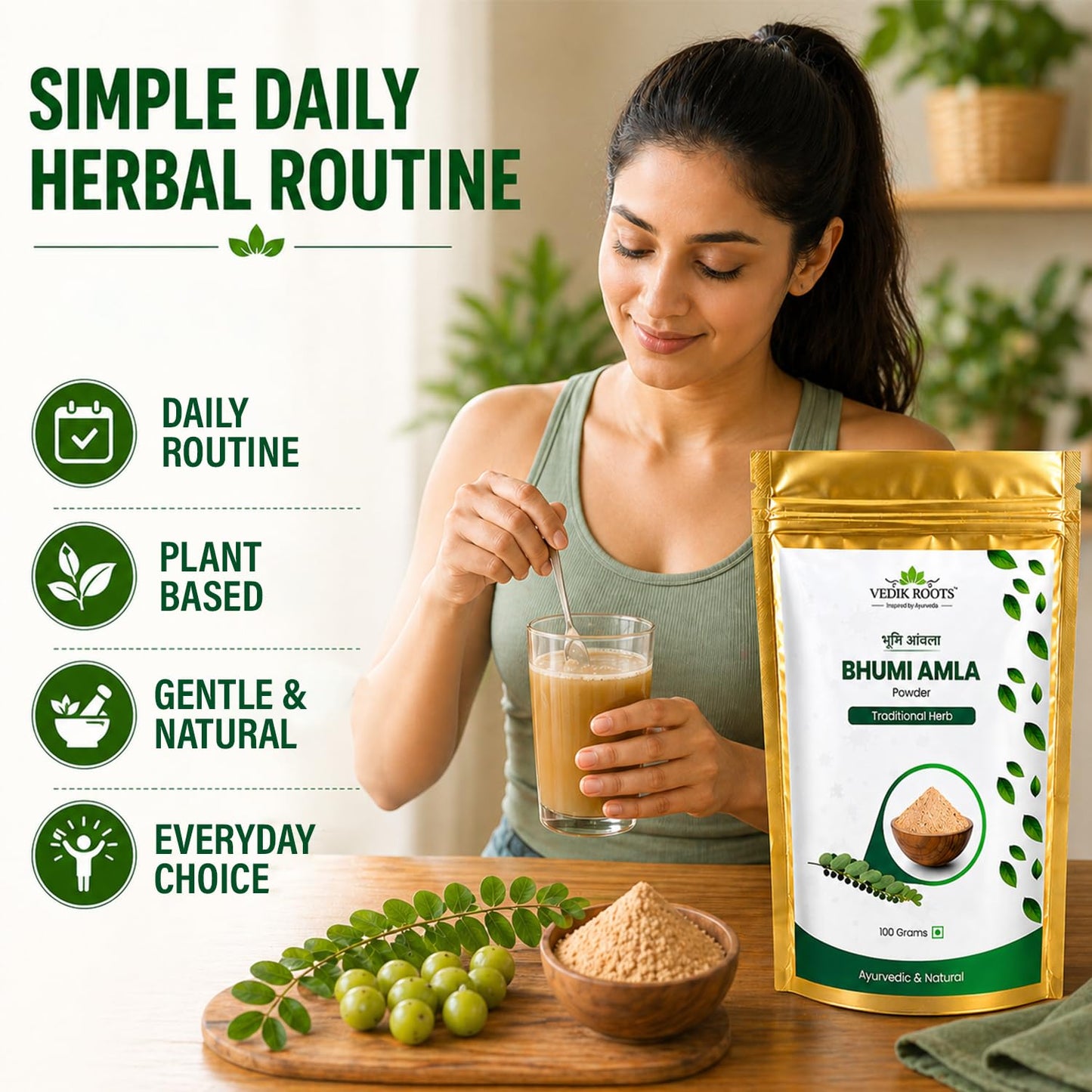 VEDIKROOTS Bhumi Amla Powder/Churn - Organic and Pure Ingredient Extract for Healthy Liver Functioning and Digestive Strength Enriched with Essential Nutrients, Powder, 3.5274