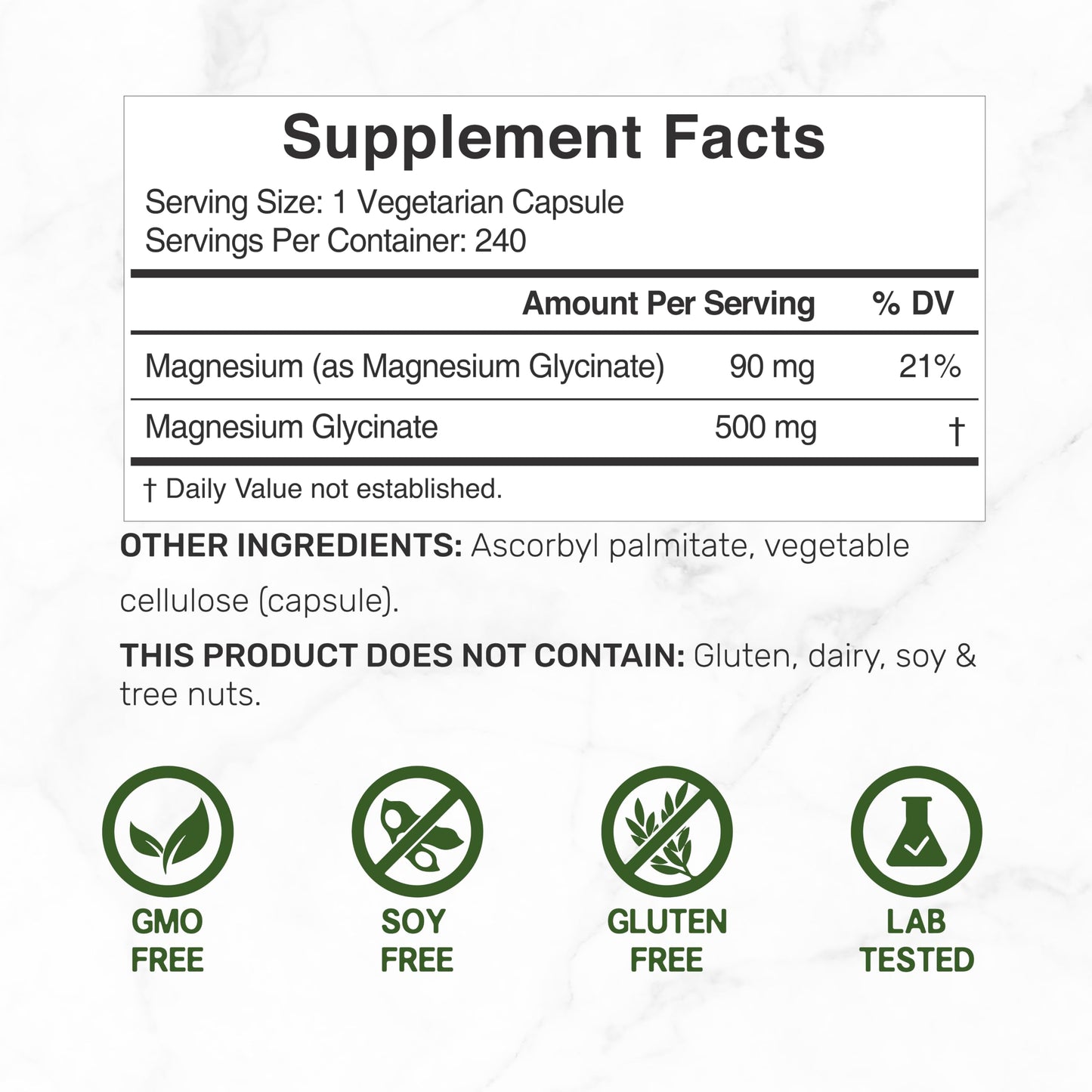 DEAL SUPPLEMENT Magnesium Glycinate 500mg Per Serving Capsule, 240 Count