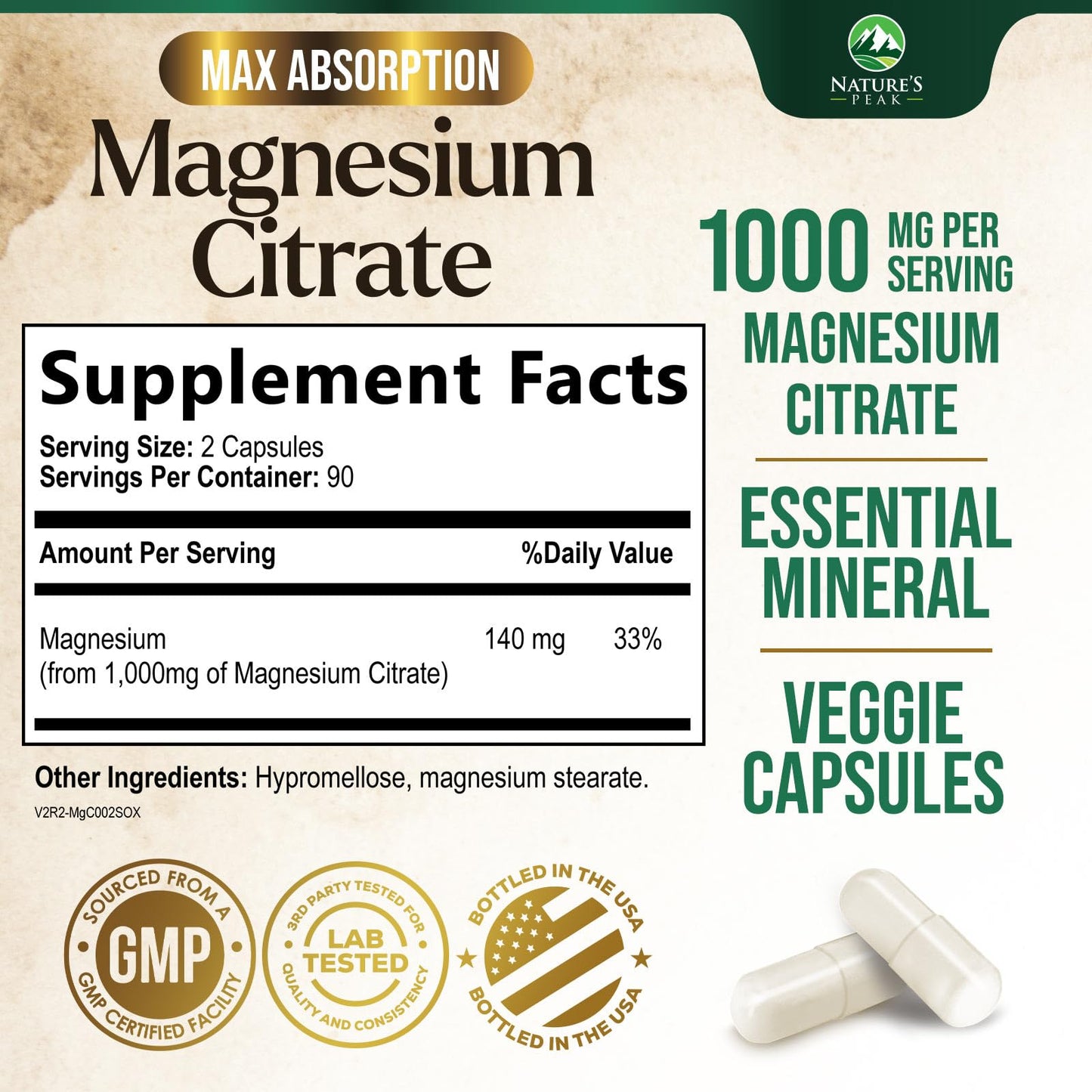 Nature's Peak Magnesium Citrate 180 Capsules