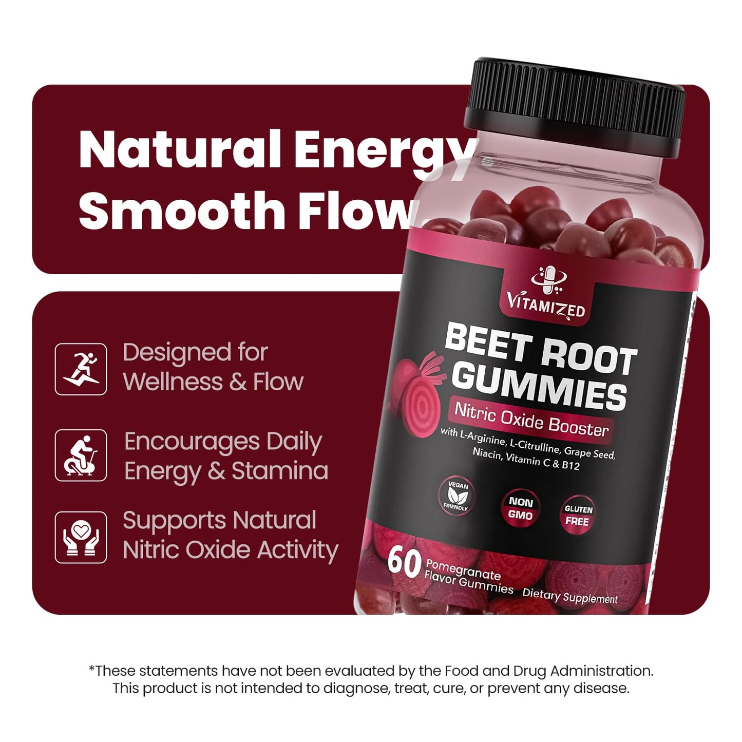 VITAMIZED Beet Root Gummies with Grape Seed, 60 Gummies