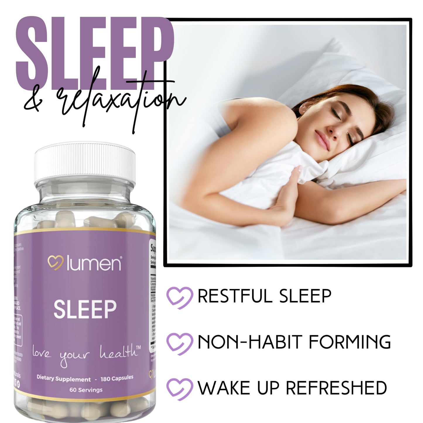 Lumen Naturals Natural Sleep for Adults – Herbal Sleep Supplement with Melatonin, Valerian Root, Magnesium Capsules, 180 Count