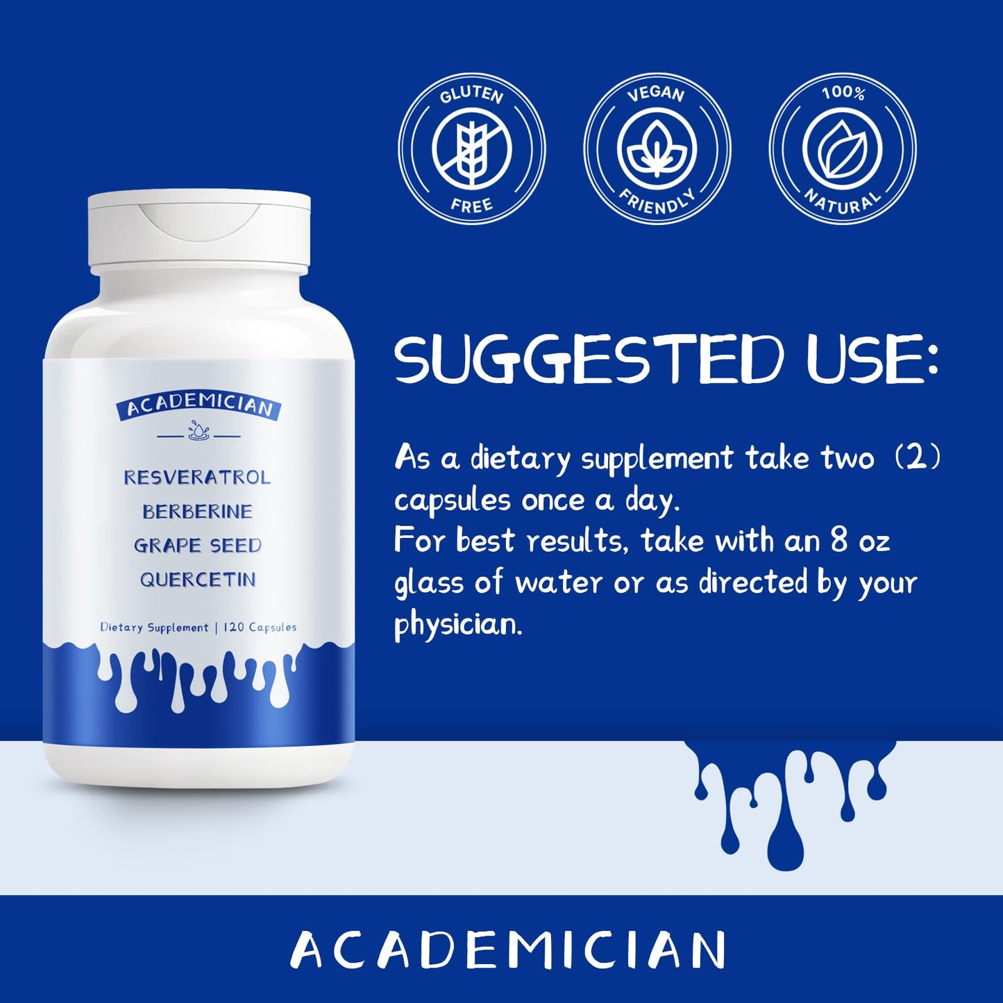 ACADEMICIAN Grape Seed Extract Capsules with Berberine, Resveratrol, Quercetin - 120 Capsules