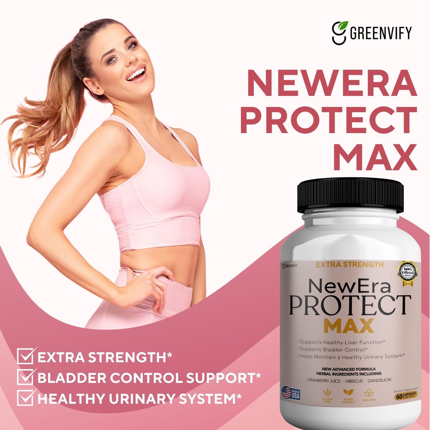 GREENVIFY New Era Protect Max Extra Strength Urinary Support Supplement Capsules, 60 Count