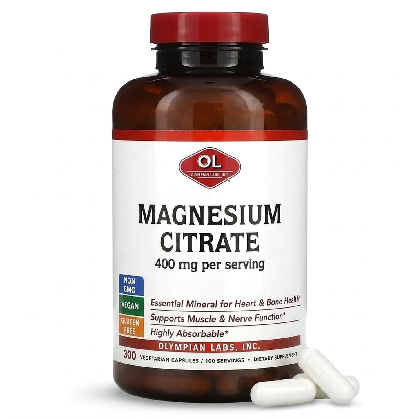 Olympian Labs Magnesium Citrate 400mg Capsules, 300 Count