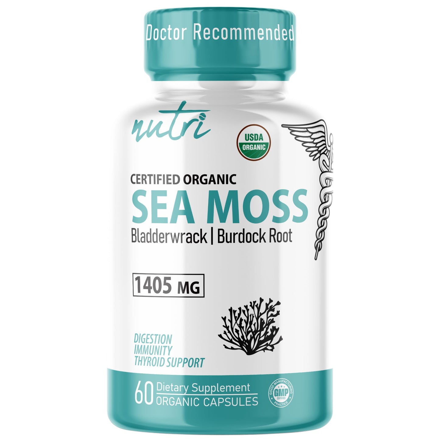 Nature's Fusions Nutri Certified Organic Sea Moss Capsules Sea Moss Complex Non-GMO, 60 Capsules