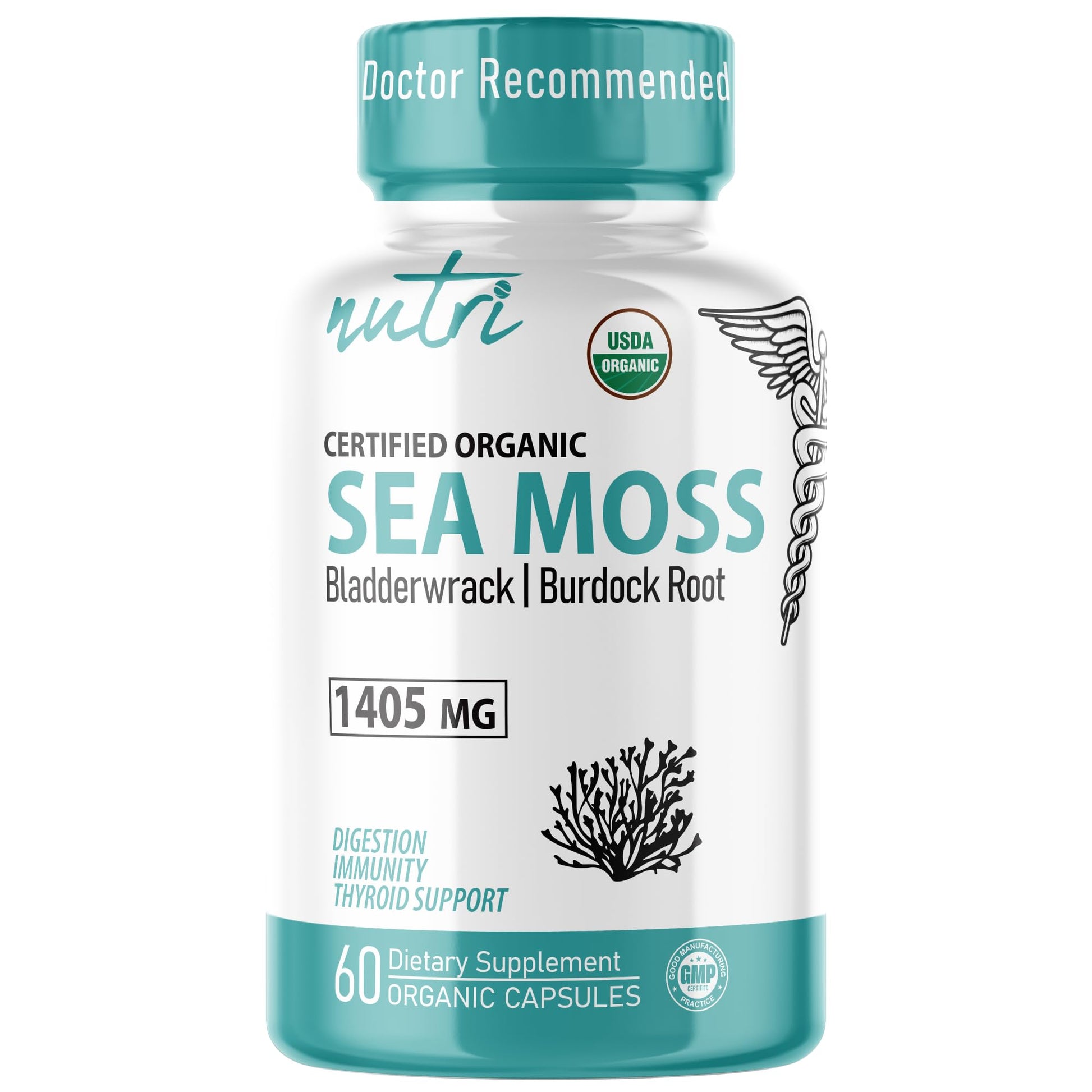 Nature's Fusions Nutri Certified Organic Sea Moss Capsules Sea Moss Complex Non-GMO, 60 Capsules