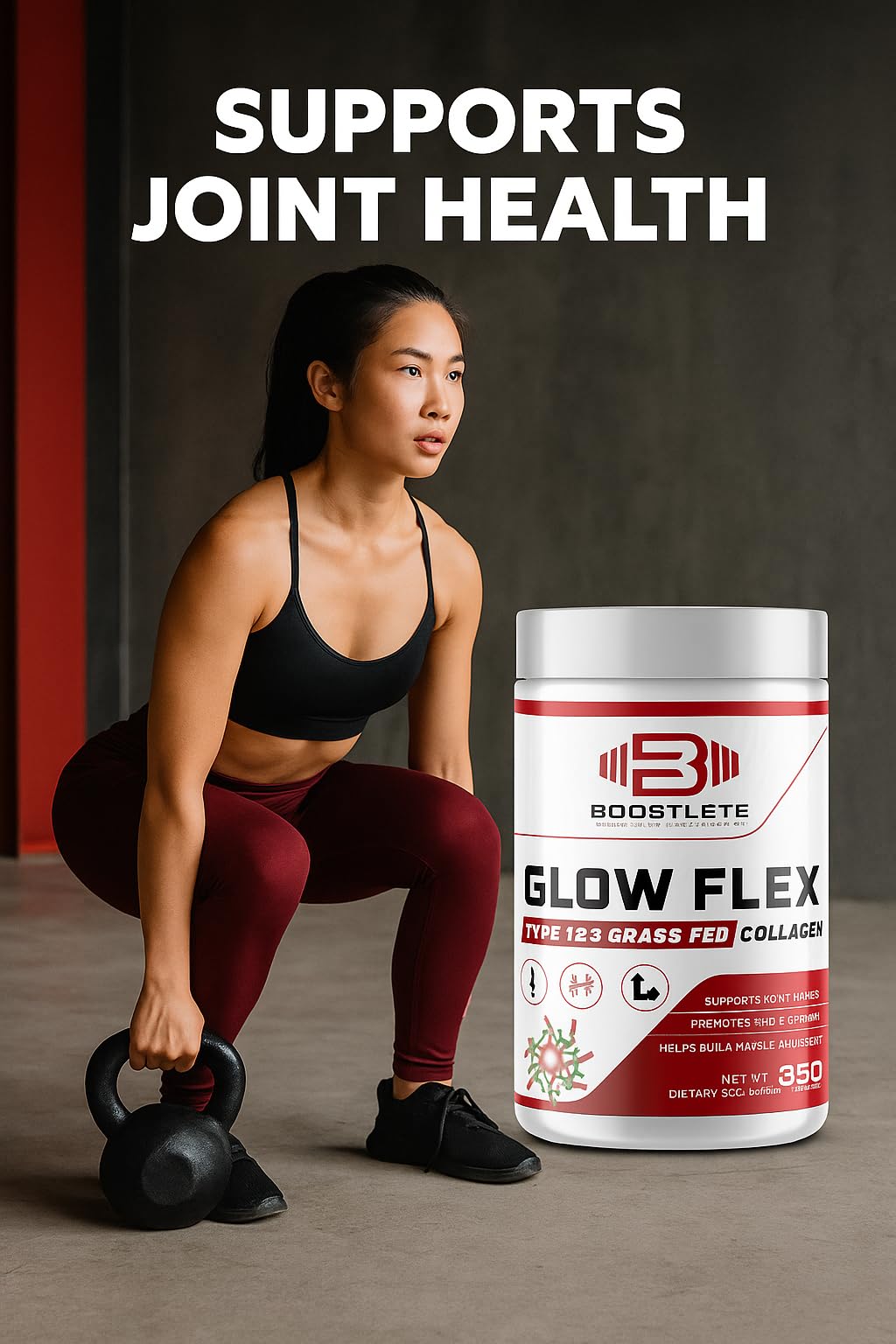Boostlete GlowFlex Grass-Fed Collagen Peptides Powder 30 Servings