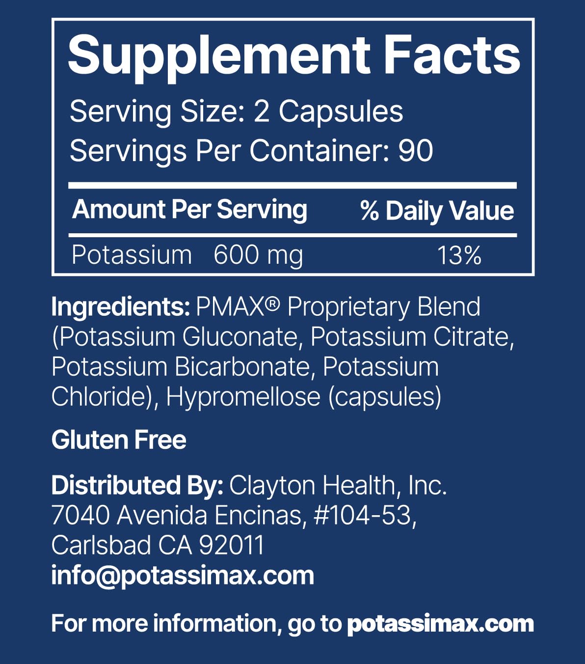 PotassiMax PMAX600 High Dose Pure Potassium Electrolyte Supplement 600 mg Capsules 180 Count
