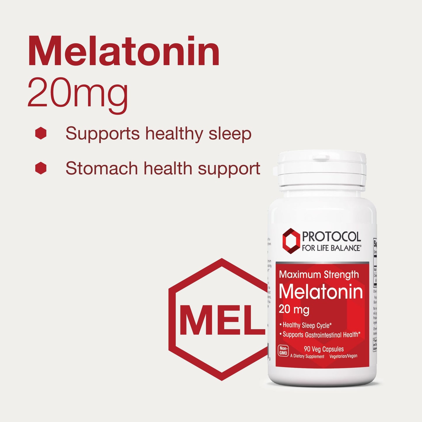 Protocol for Life Balance Melatonin Maximum Strength 20 mg Sleeping Support for Adults - 90 Capsules