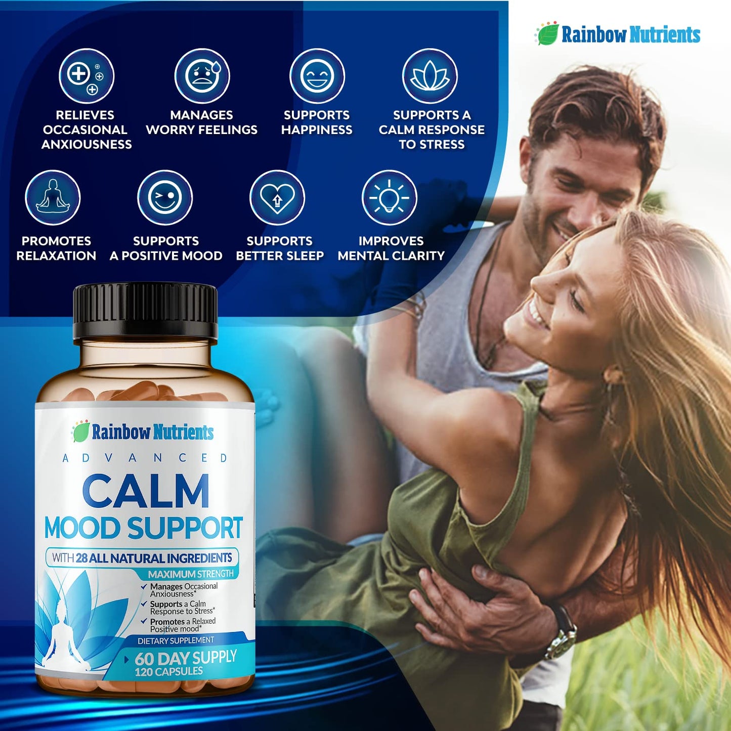 Rainbow Nutrients, LLC 28 in 1 Calm Mood Support Supplement Capsule, 120 Capsules