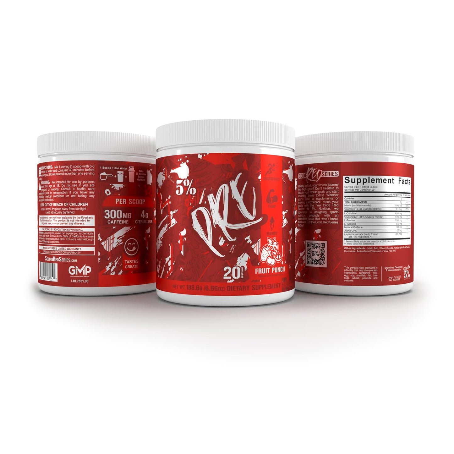 5% Nutrition Code Red Series Pre Workout Powder 6.66 Ounce