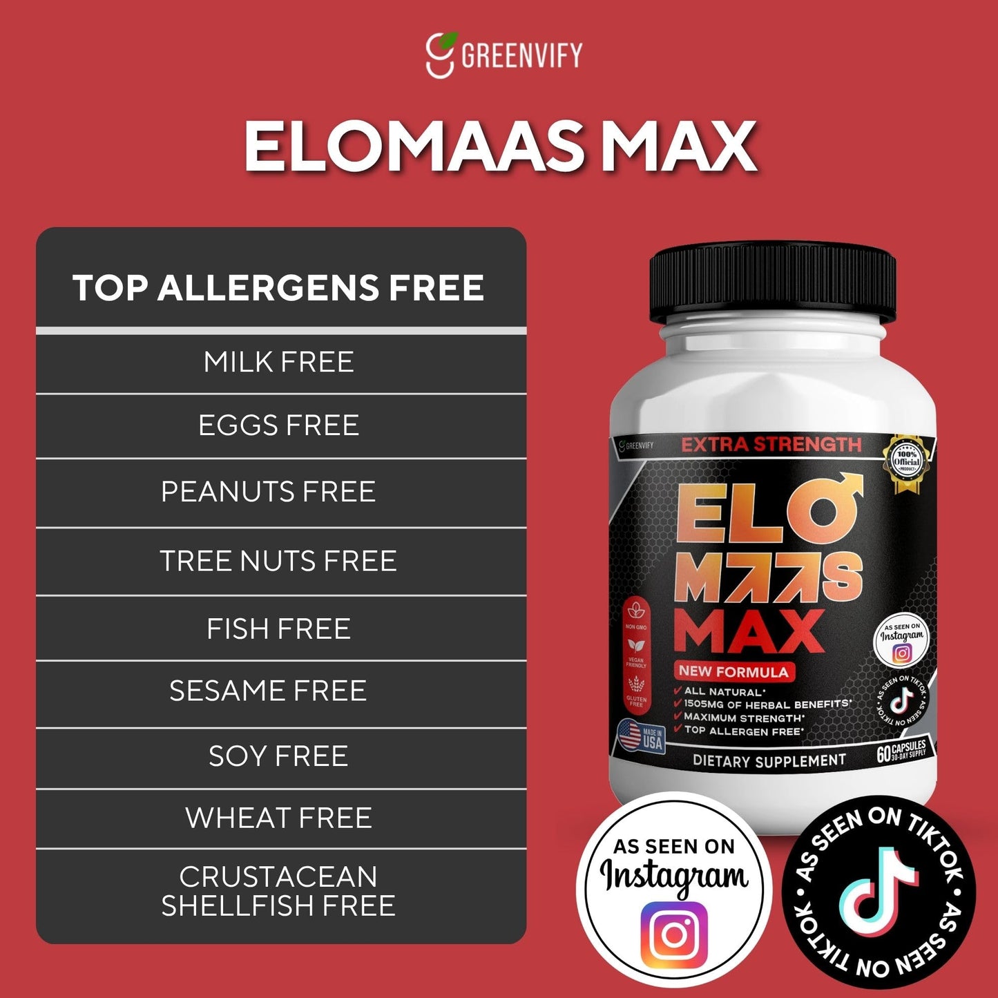 GREENVIFY ELO MAAS MAX Dietary Supplement, Herbal Blend, Organic Maca Root, 60 Capsules