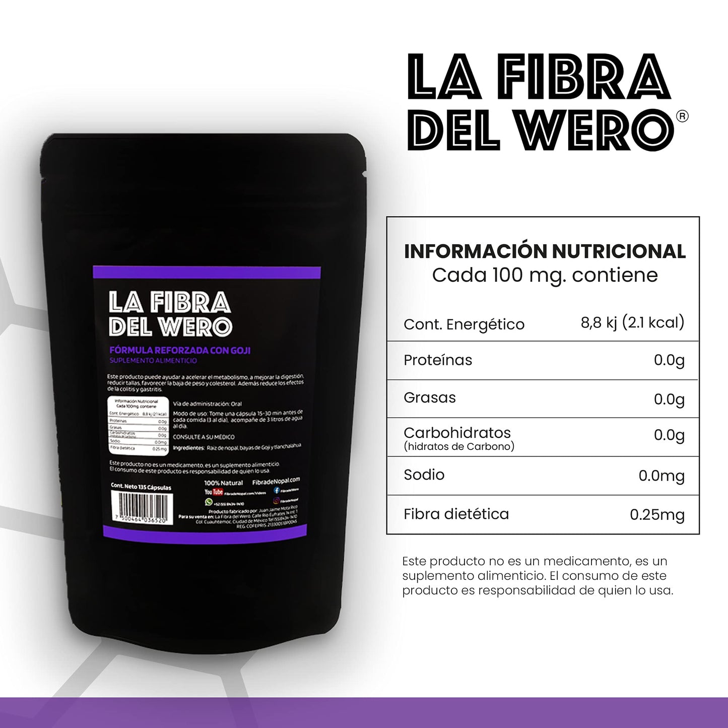 La Fibra del Wero Cactus Fiber with Goji Fruits Capsule, 1 Capsule
