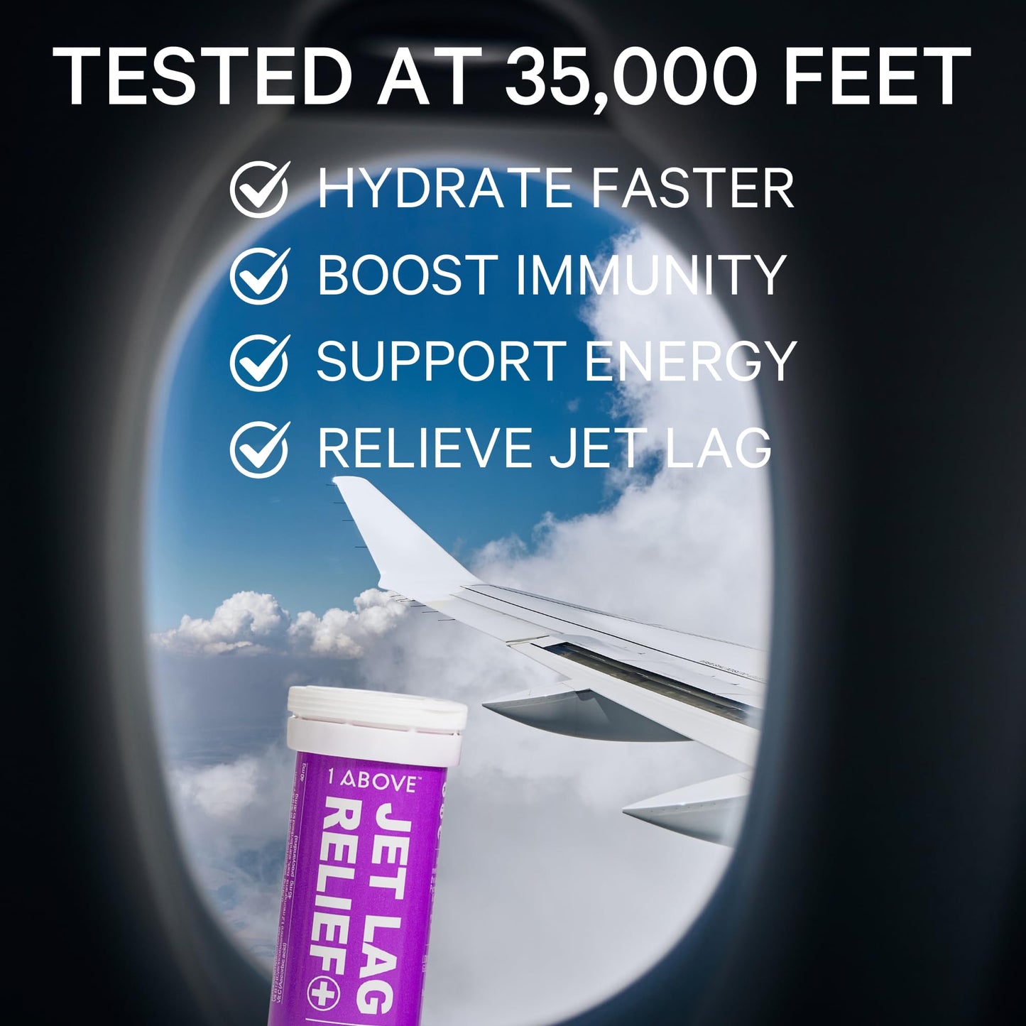 1ABOVE Jet Lag Relief Tablets, Berry-Flavored Effervescent Multivitamin with Pycnogenol Travel Supplement for Hydration, Energy, Immune Support and Faster Recovery, 20 Tablets