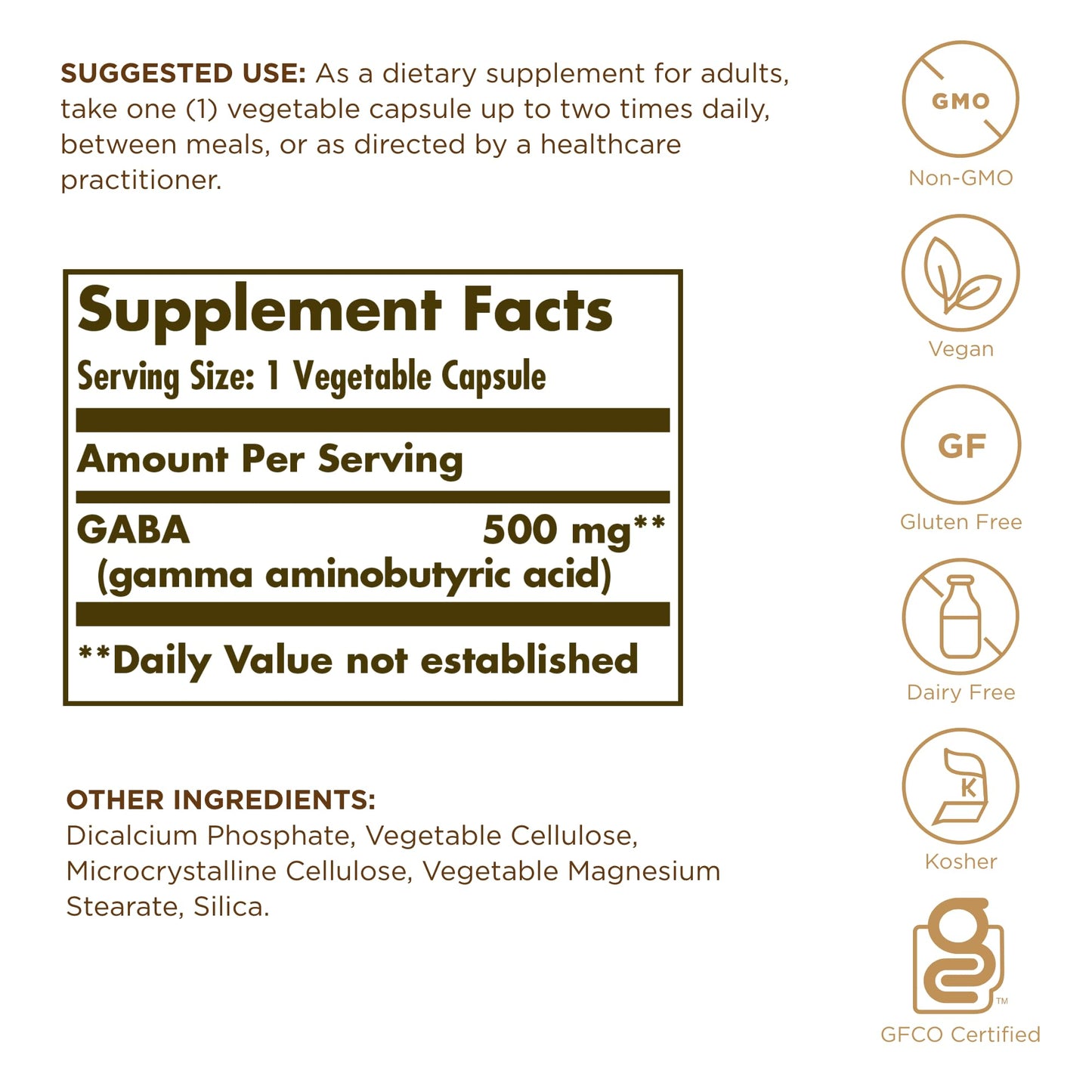 Solgar GABA 500 mg Vegetable Capsules, 50 Count