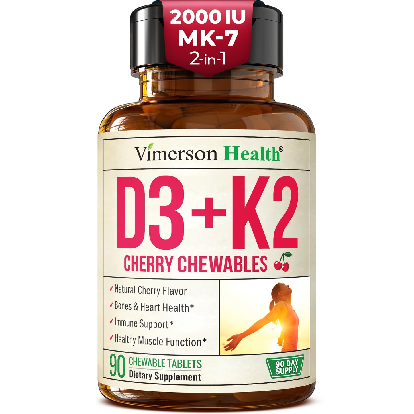 Vimerson Health Vitamin D3 K2 Supplement Chewables 90 Count