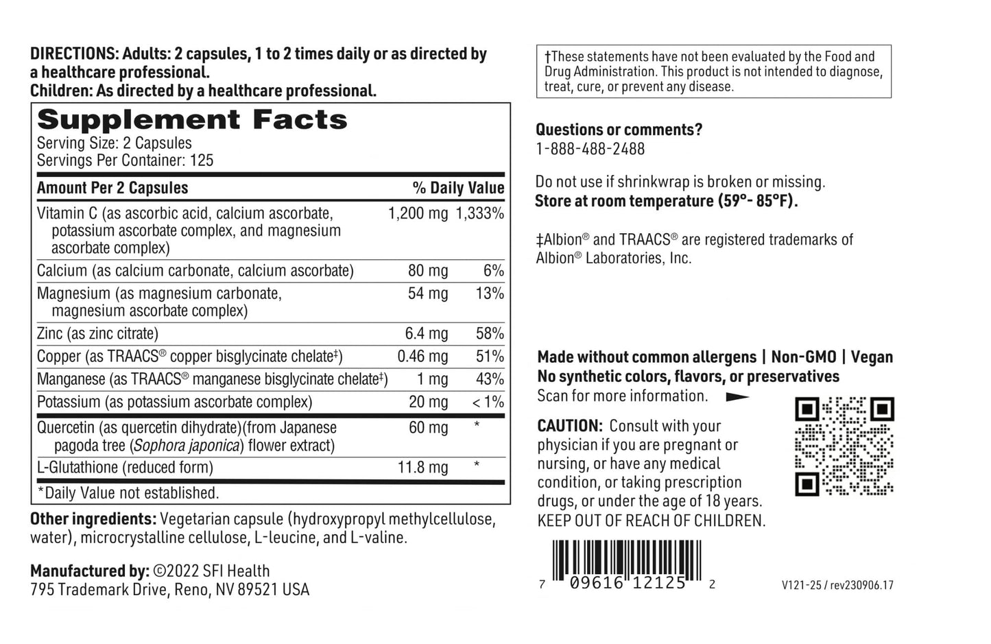 SFI Health Klaire Labs Buffered Vitamin C Capsules with Quercetin Bioflavonoids & L-Glutathione to Support Immune Function & Antioxidant Protection, 250 Capsules
