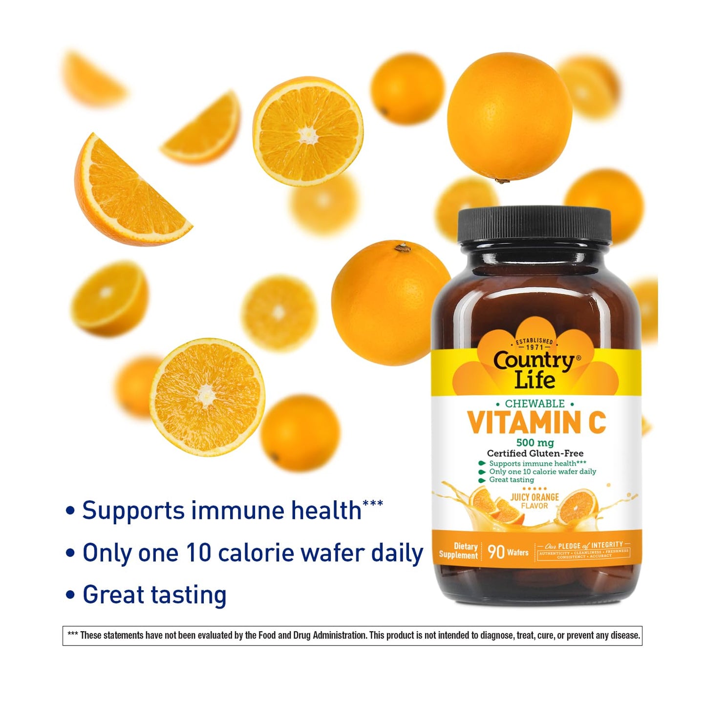 Country Life Chewable Vitamin C 500 mg Tablets, 90 Count
