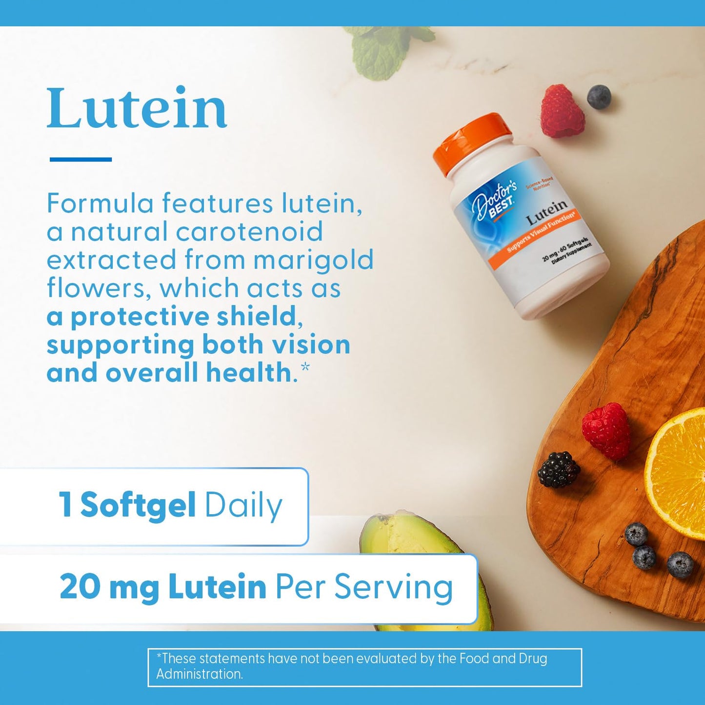 Doctor's Best Lutein Supplement 20mg with Zeaxanthin 1mg Softgels 60