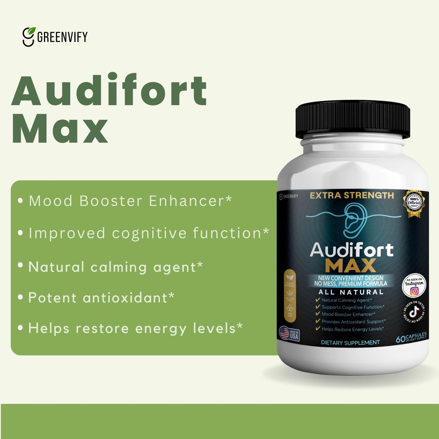 GREENVIFY Audifort MAX Dietary Supplement Capsules, 60 Capsules