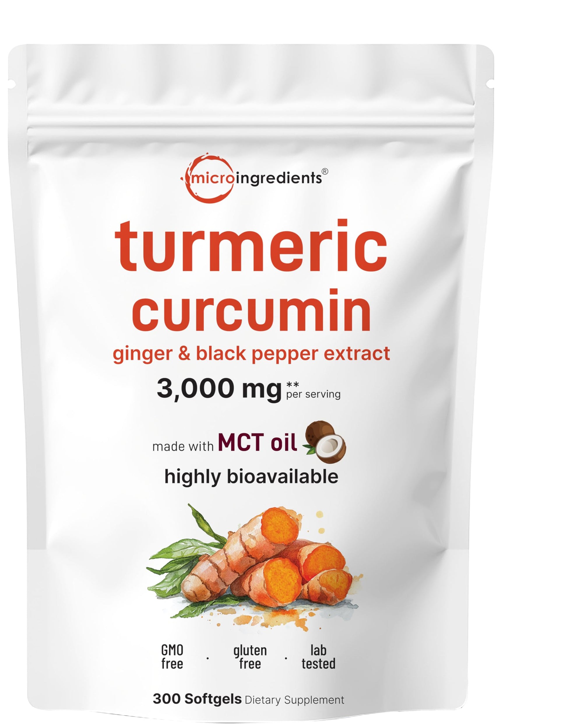 Micro Ingredients Turmeric Curcumin Supplement with Black Pepper & Ginger 300 Softgels