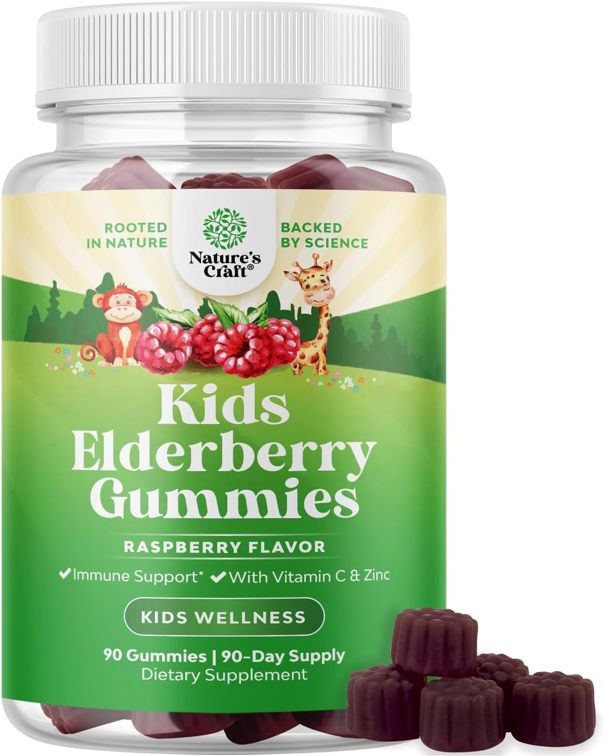 Natures Craft Sambucus Elderberry Gummies for Kids with Zinc and Vitamin C, Immune Support, 90 Count
