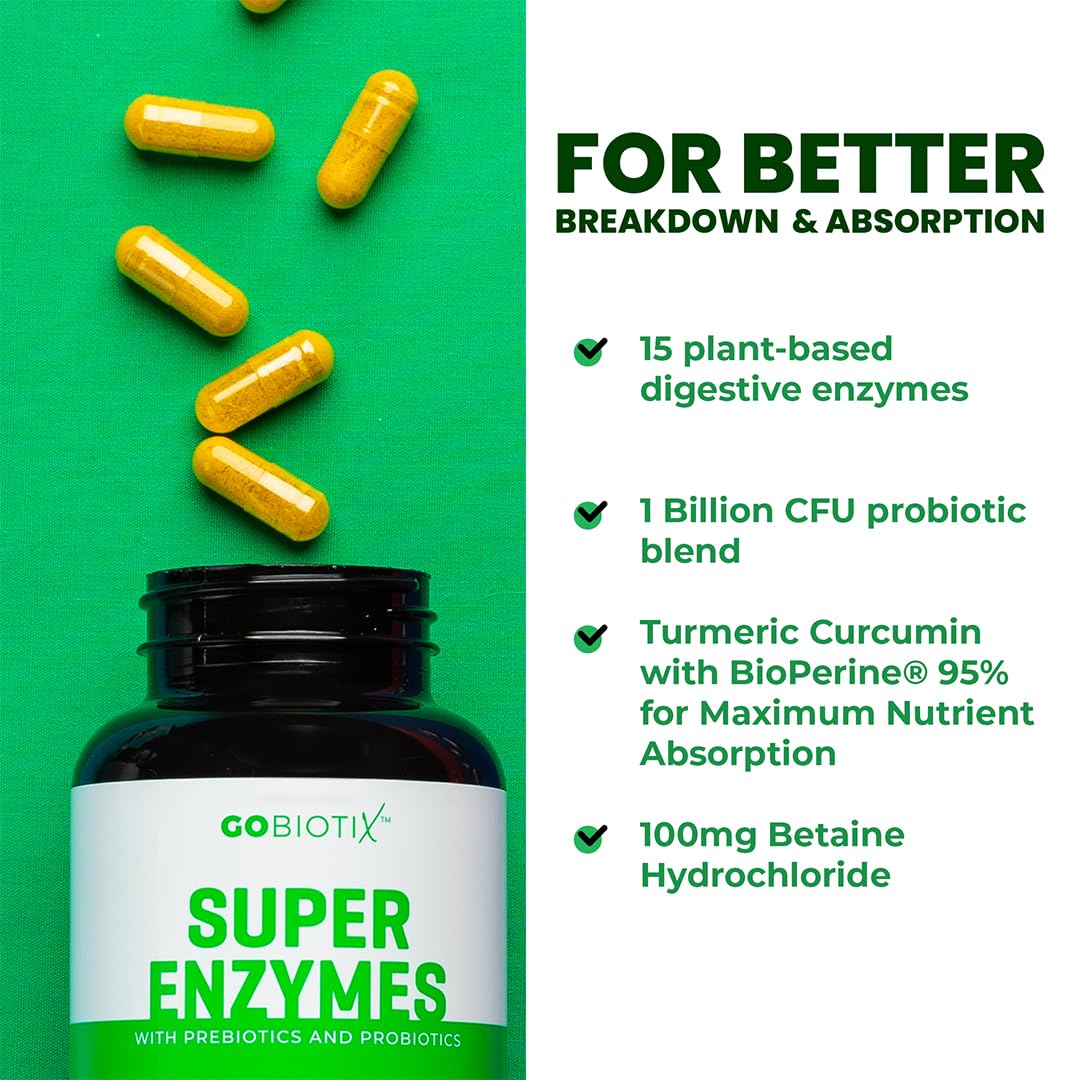 GOBIOTIX GoBiotix Digestive Enzymes Supplement with Prebiotics and Probiotics, 60 Capsules