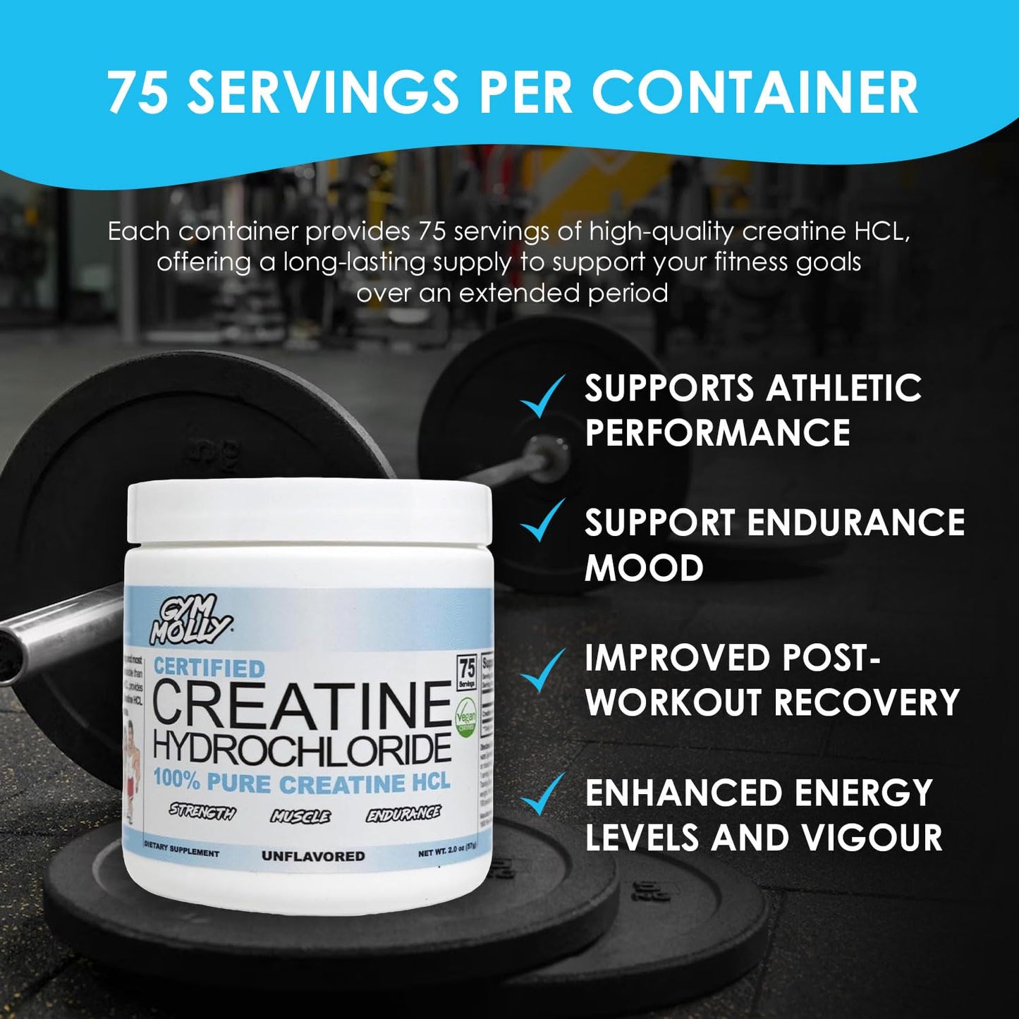 Gym Molly Creatine Hydrochloride Powder (HCL) 1.98 Ounce