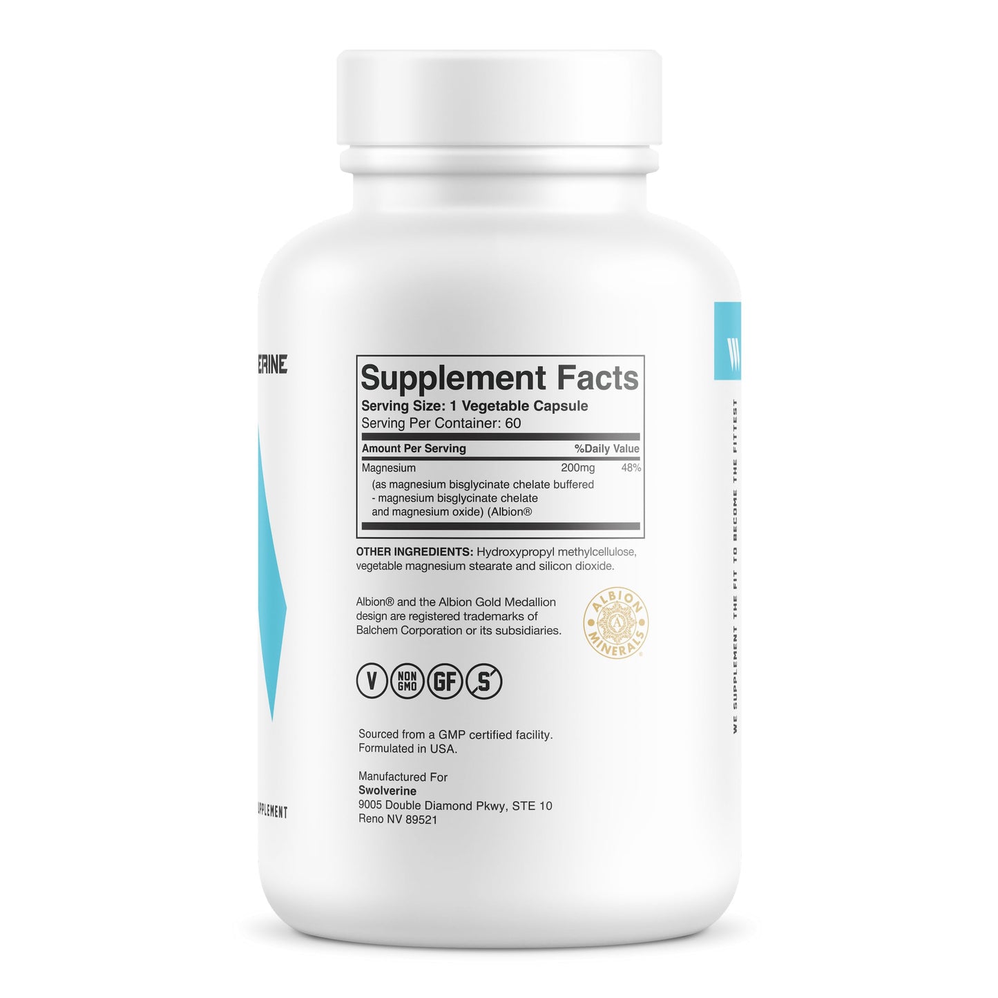 Swolverine Magnesium Bisglycinate 200mg Capsule, 60 Count
