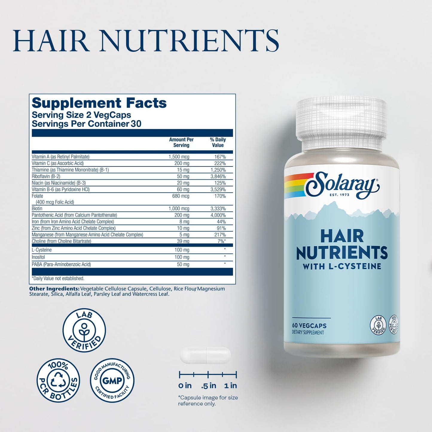 SOLARAY Hair Nutrients with L-Cysteine Capsules 60