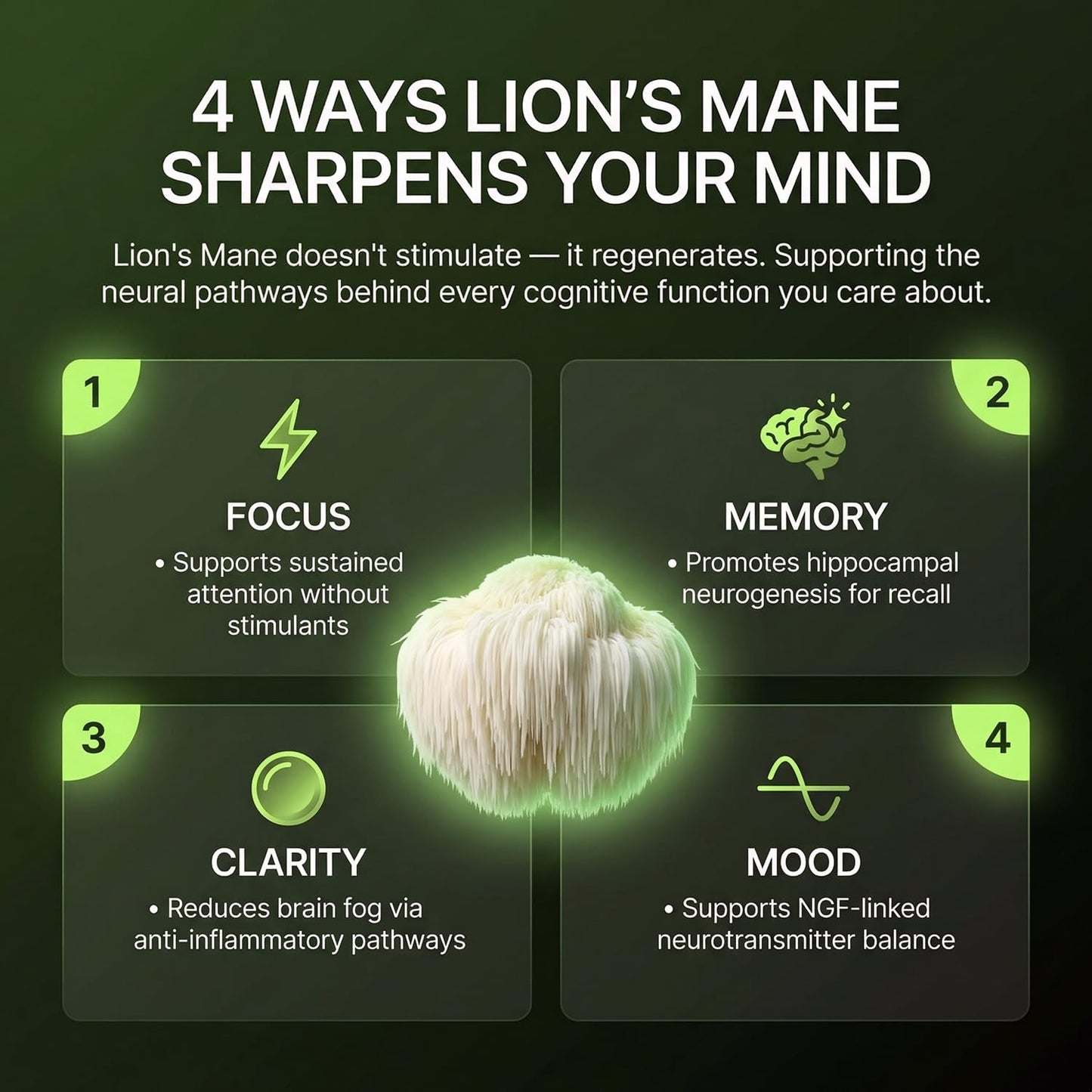 HELLO100 Organic Lion's Mane Mushroom Supplement 60 Capsules
